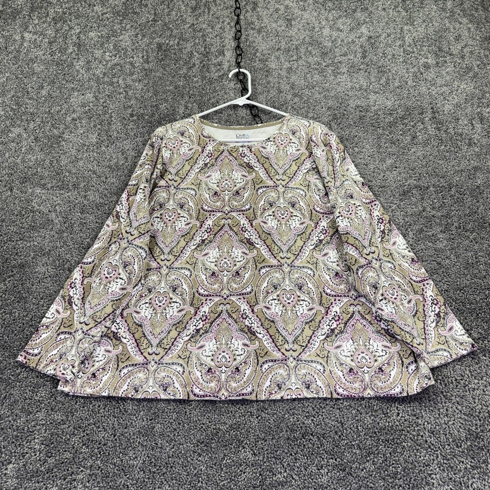 Croft & Barrow Shirt Womens 2X Multicolor Paisley Long Sleeve Crew Tee Casual